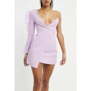 Club London One Shoulder Mini Dress NWT 8 Purple Lavender Statement Sleeve Short